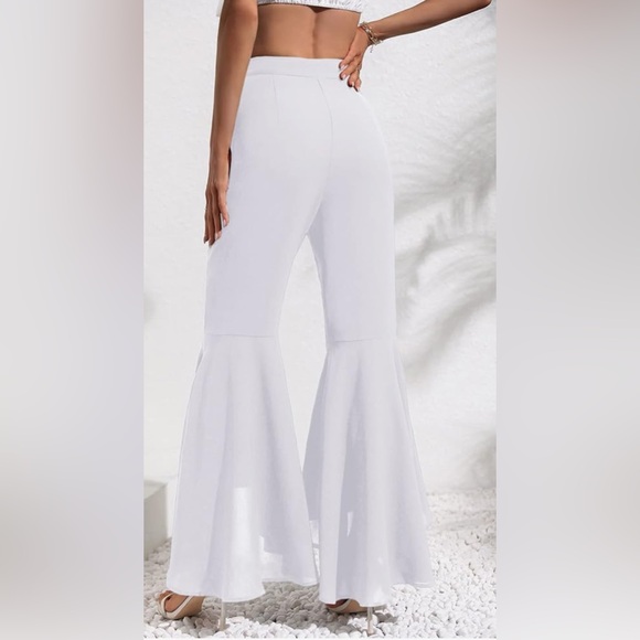 Women's Bell Bottom Pants High Waisted Long Stretchy Comfy High Low Hem Flared - Picture 2 of 11